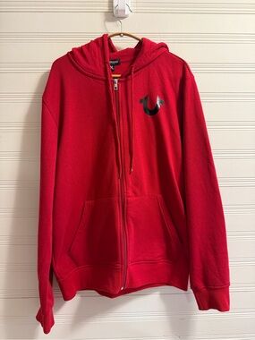 True Religion Mens M Red Buddha World Tour Full Zip Hoodie